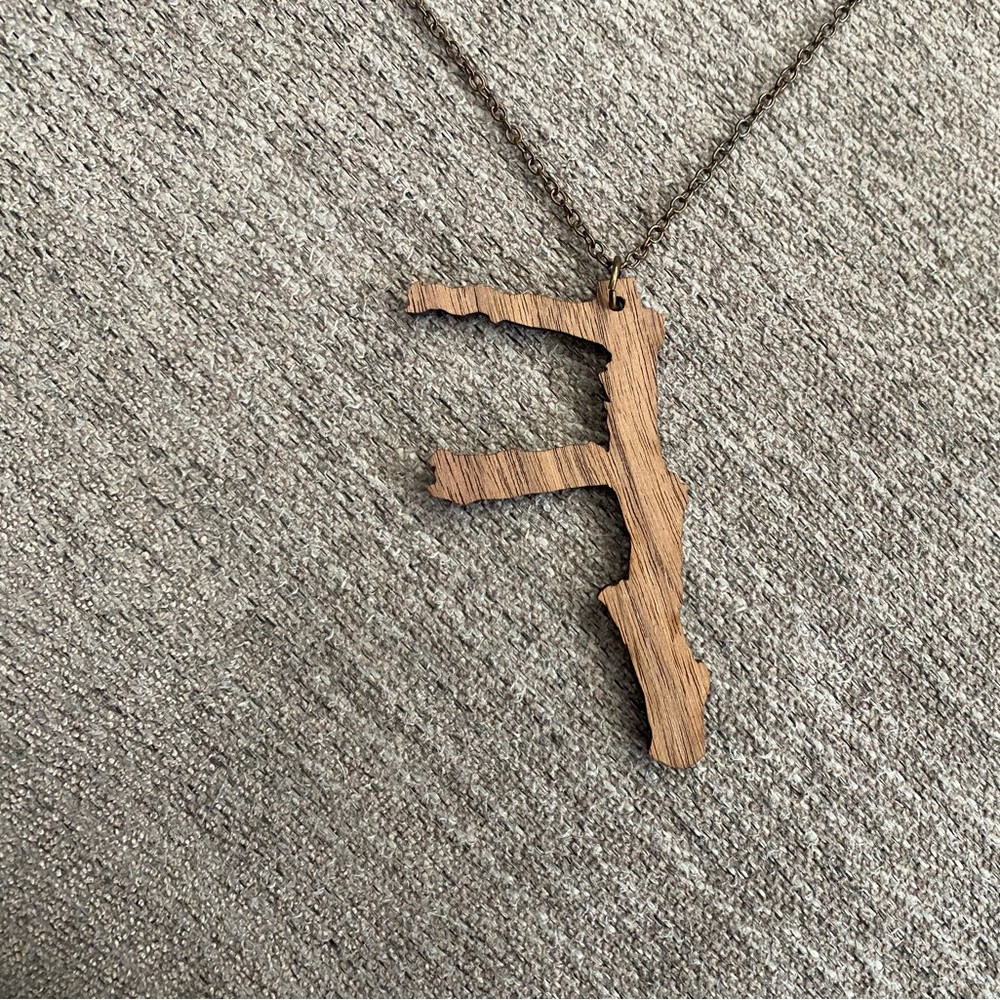 RARE!! Official Feist merch, "Metals" Letter F Necklace, Wooden Pendant - Picture 5 of 6